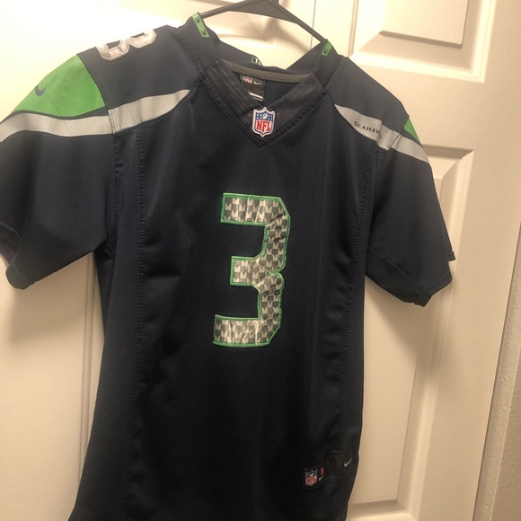 Nike On Field NFL Seattle Seahawks #3 Wilson Boy's Blue Silver Lime Jersey - Picture 9 of 13